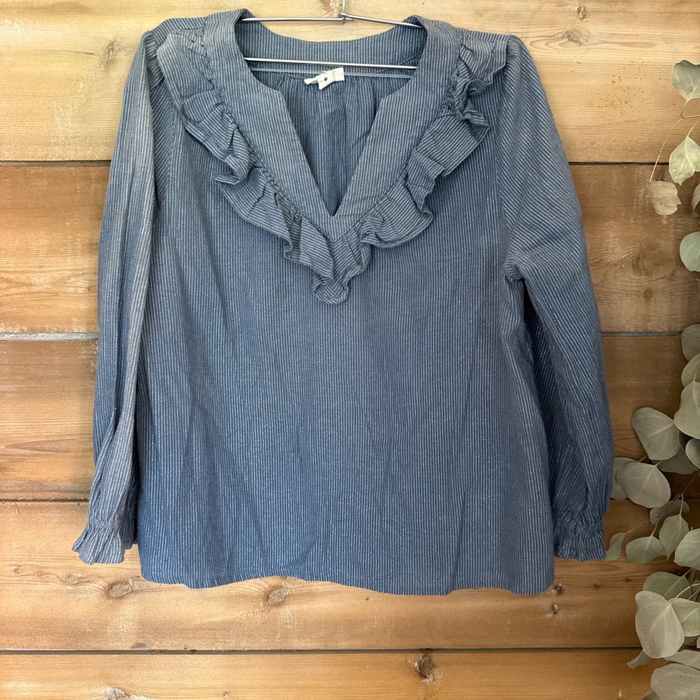a.n.a Blue Ruffled Blouse